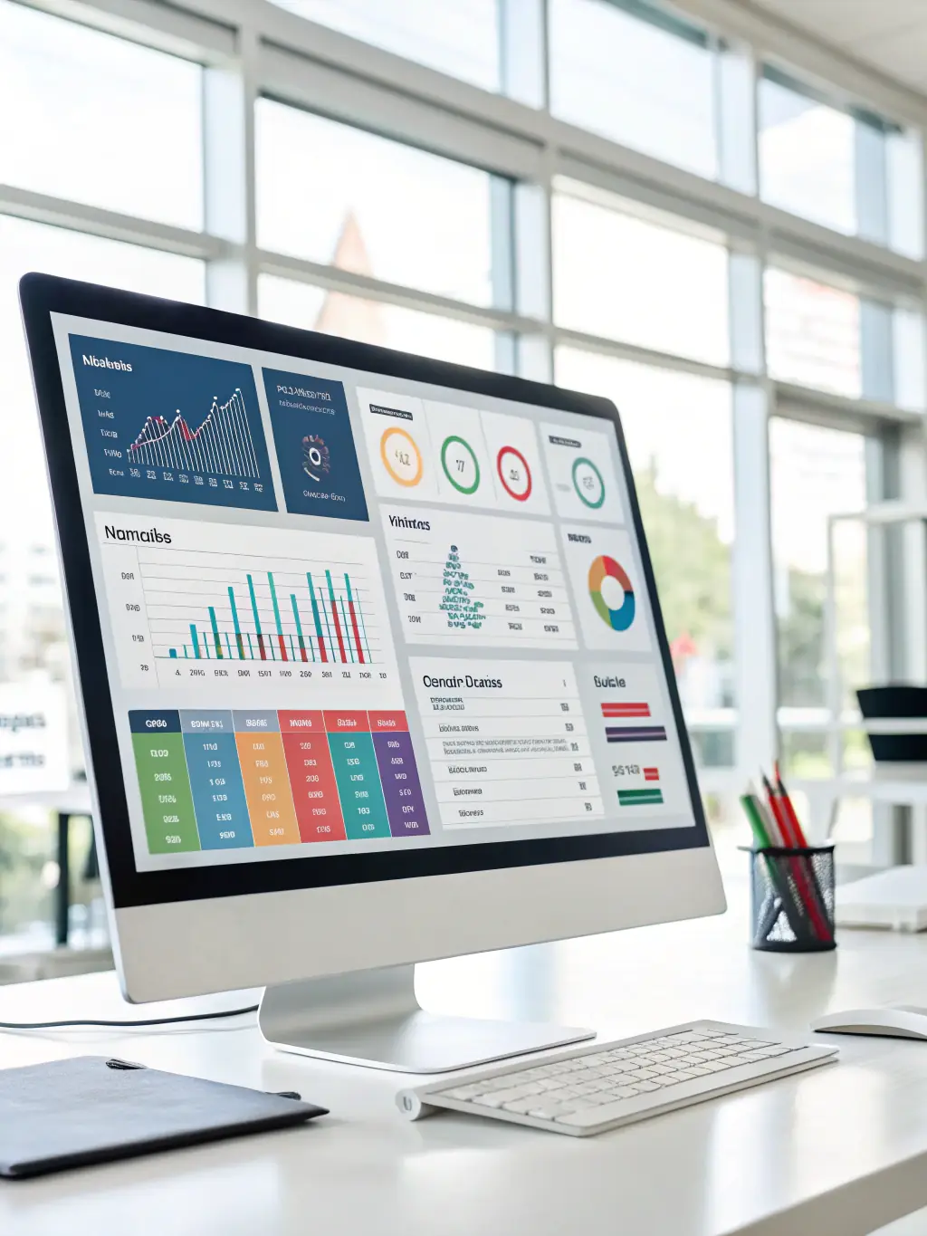 A modern dashboard interface displaying sales, inventory, and financial data in a clean, user-friendly layout, representing eMatrix's ERP software.
